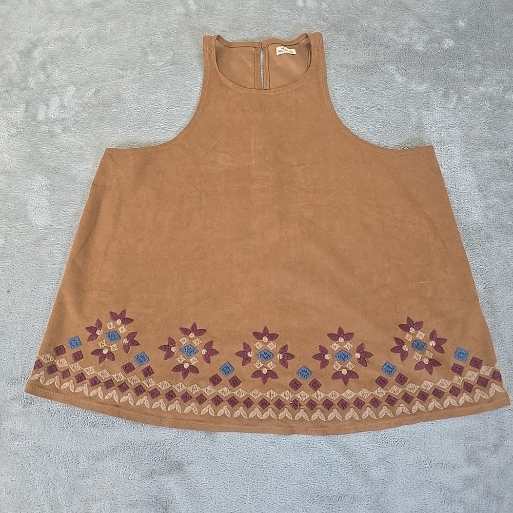 Hollister Tank Top‎ Womans Large Brown Faux Suede Western Boho Chic Casual